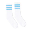 SOCCO Three Light Blue Stripe - White Crew Socks