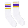 SOCCO Three Gold and Purple Stripe - White Crew Socks