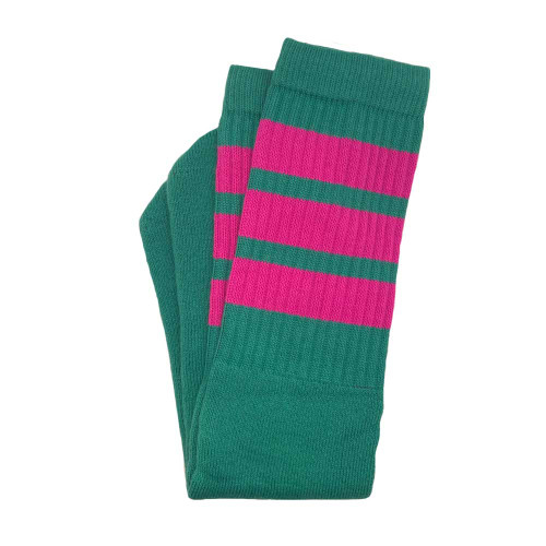 19" Skater Socks - Teal 3 Striped (Hot Pink)