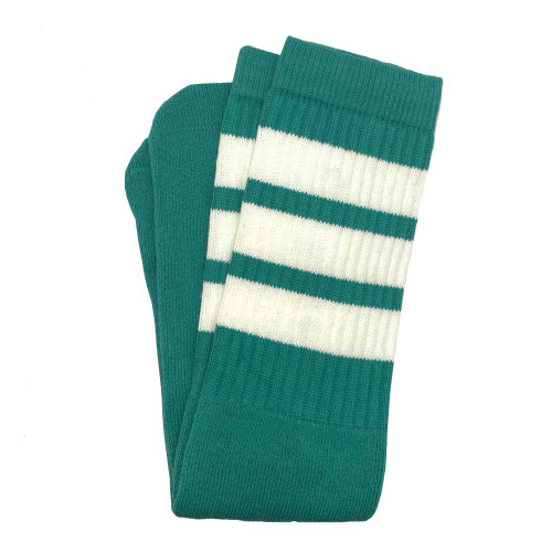 19" Skater Socks - Teal 3 Striped (White)