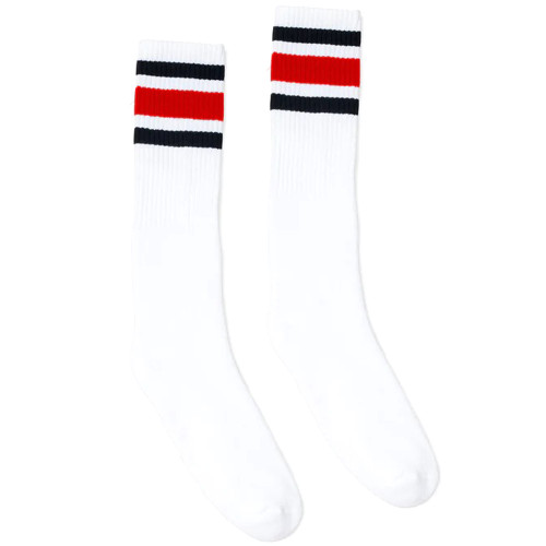 SOCCO White with Black / Red Stripes - Knee High Socks