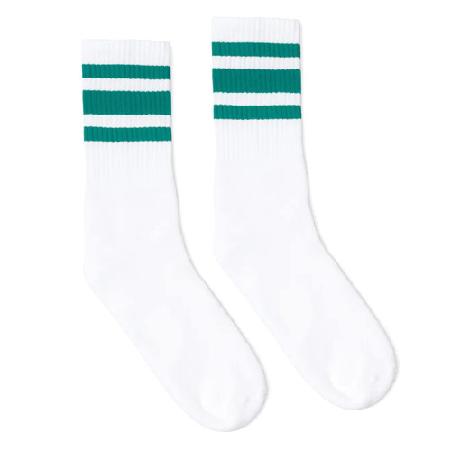SOCCO Three Teal Stripe - White Crew Socks
