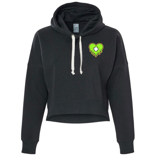 Bruised Boutique Drippy Logo Crop Hoodie Neon Green and Pumpkin Orange Front