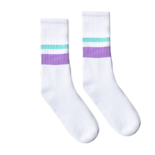 SOCCO Two Stripe Mint and Lilac - White Socks