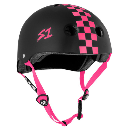 S1 Lifer Dual Certified Helmet - Black Matte with Pink Checkers
