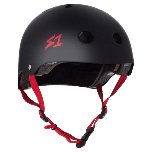 S1 Lifer Dual Certified Helmet - Black Matte with Red Strap Side