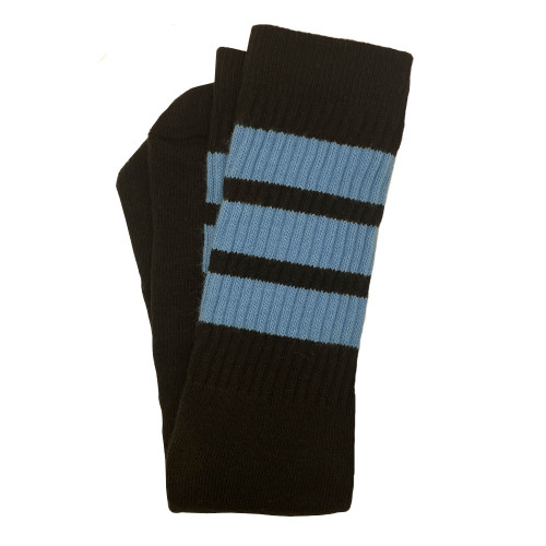 19" Skater Socks - Black 3 Striped (Baby Blue)
