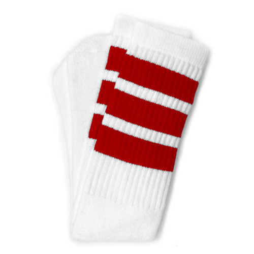 19" Skater Socks - White 3 Striped (Red)