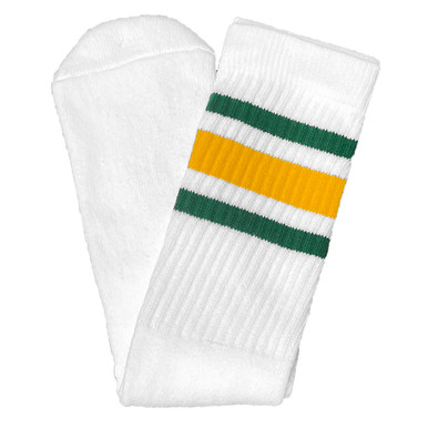 19 Skater Socks - White 3 Striped (Green / Gold / Red)