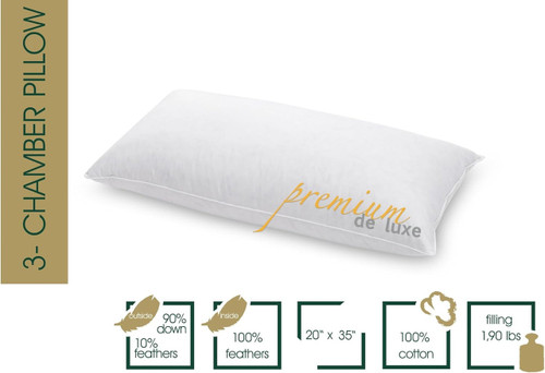 Duck Down Pillow Euro size 16x32 in (40x80cm) - Made in Germany 3-Chamber Down Pillow
