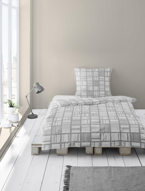 Duvet Cover Set "MODERN GRID" / grey / cream / *NEW*
