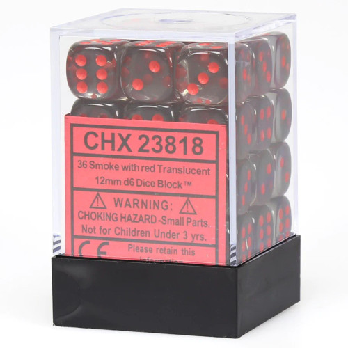 CHX 23818 Translucent Smoke/Red 12mm D6 (36)