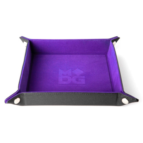 Velvet Folding Dice Tray with Leather Backing - Purple
