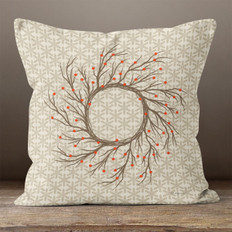 Taupe Snowflake Rustic Berry Wreath Throw Pillow