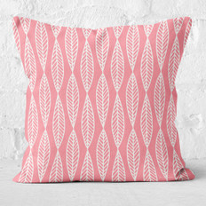 Pink with White Outlined Leaves Throw Pillow