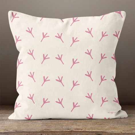 Light Pink with Pink Chicken Foot Prints Throw Pillow