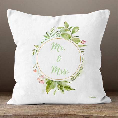 White Floral Mr & Mrs Throw Pillow