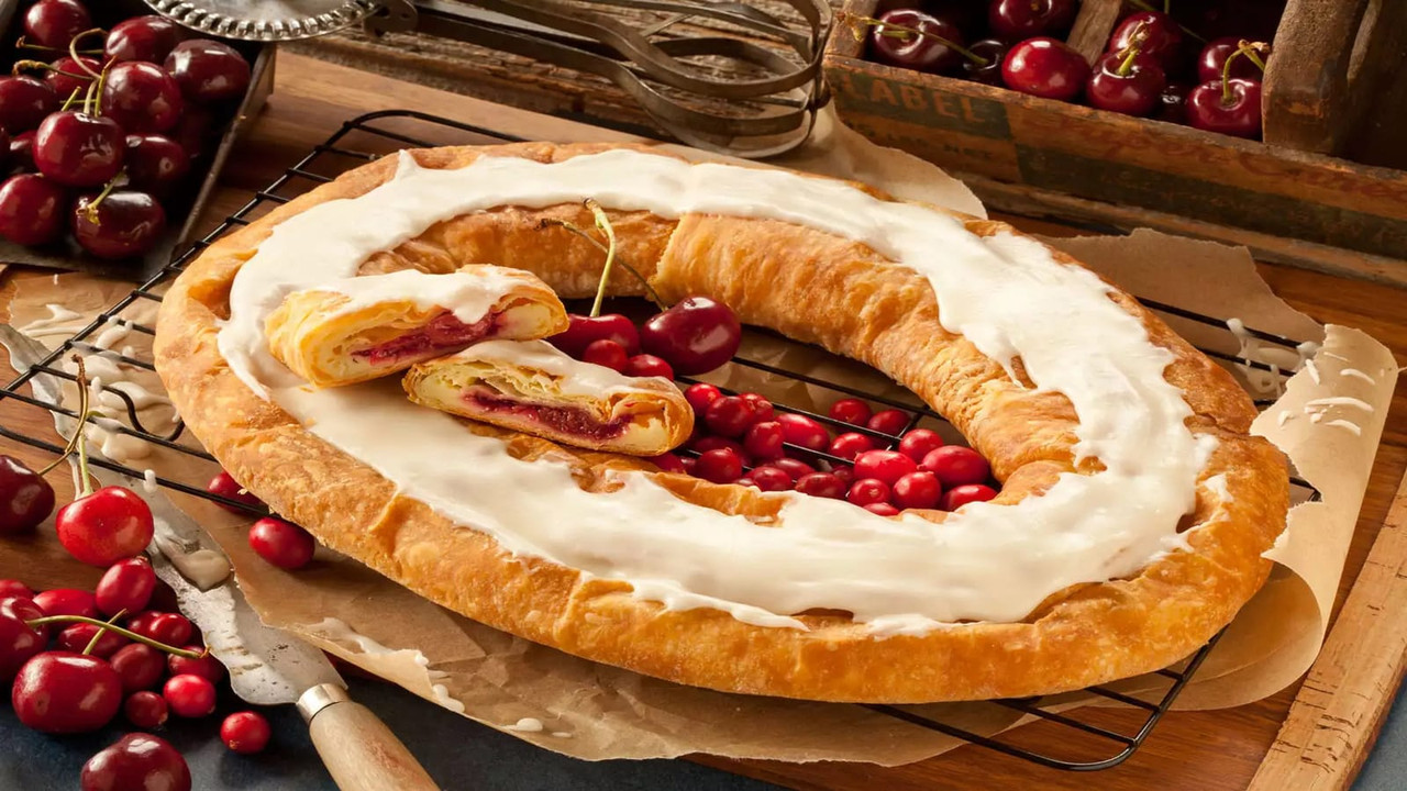 Fresh Wisconsin Kringle on a festive holiday table, a classic Thanksgiving pastry available from WisconsinMade.