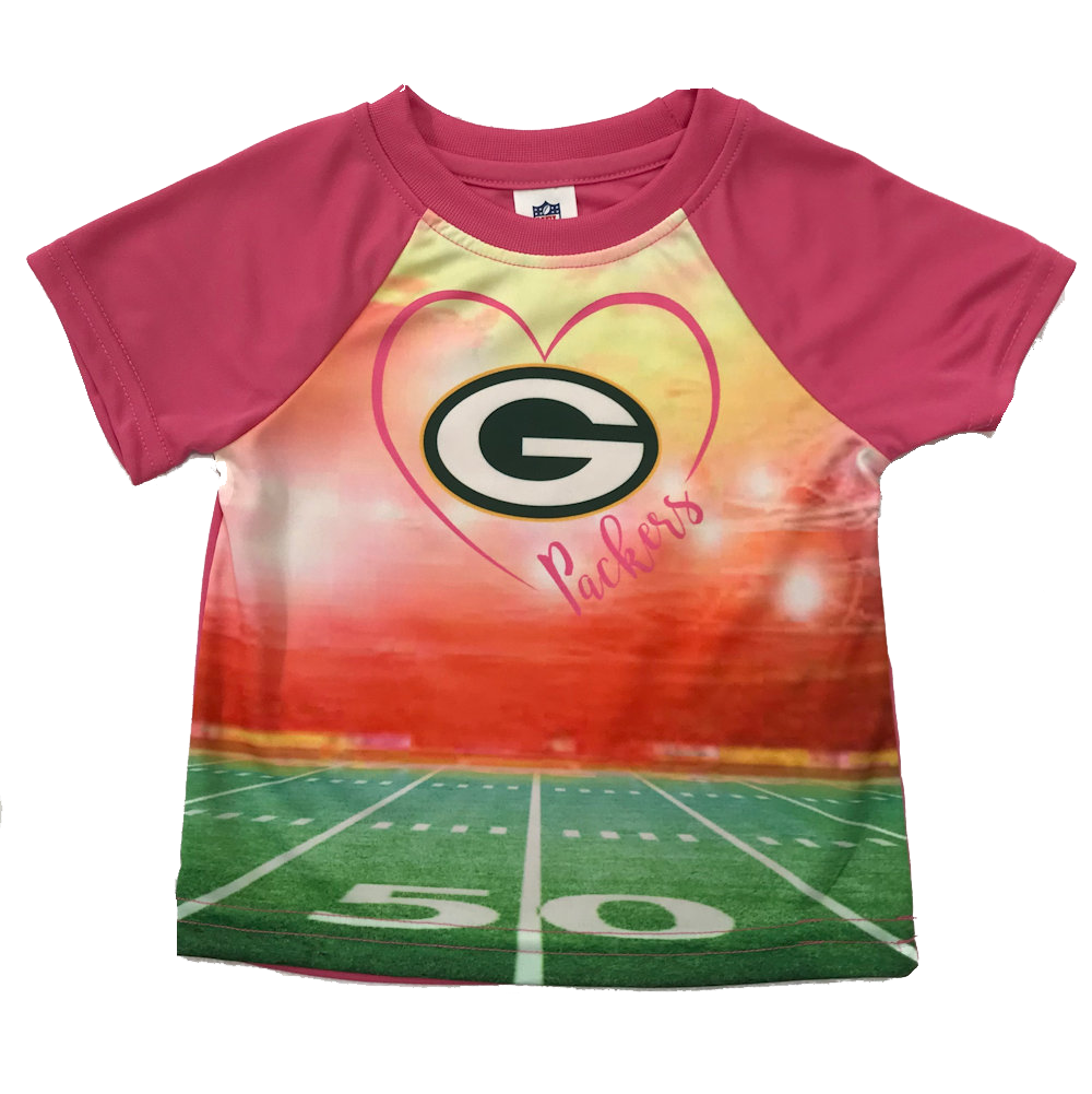 7646 Green Bay Packers Infant Pink Synthetic Heart T Shirt