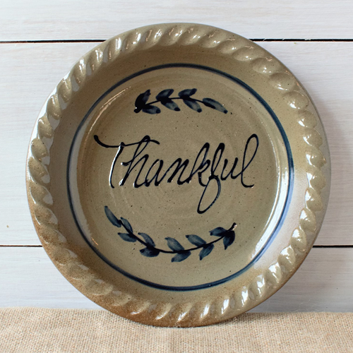 Rowe Pottery Seasonal Pie Plate - Thankful Pattern