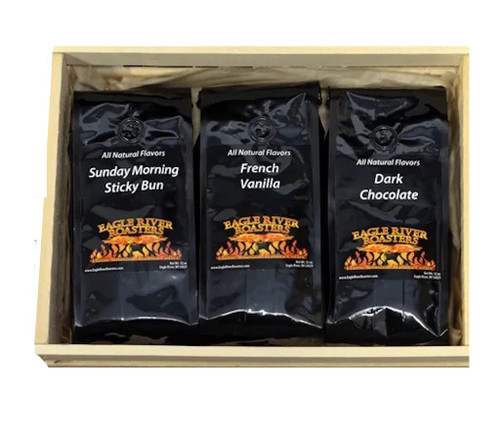 Eagle River Roasters Flavored Coffee Gift Set-Includes Sunday Morning Sticky Bun, 1- French Vanilla and 1- Dark Chocolate 