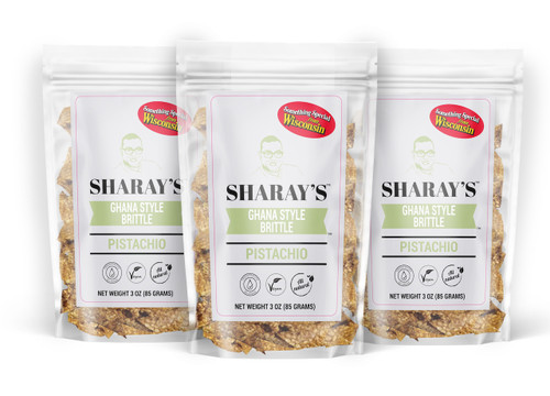 Sharay's Pistachio Brittle- Contains 3 packages of Sharay's Ghana-Style Pistachio Brittle (3 oz each)