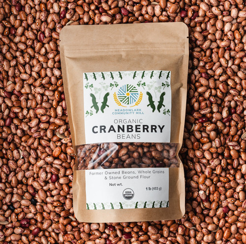 Meadowlark Community Mill 1 lb. Organic Cranberry Beans Packaging