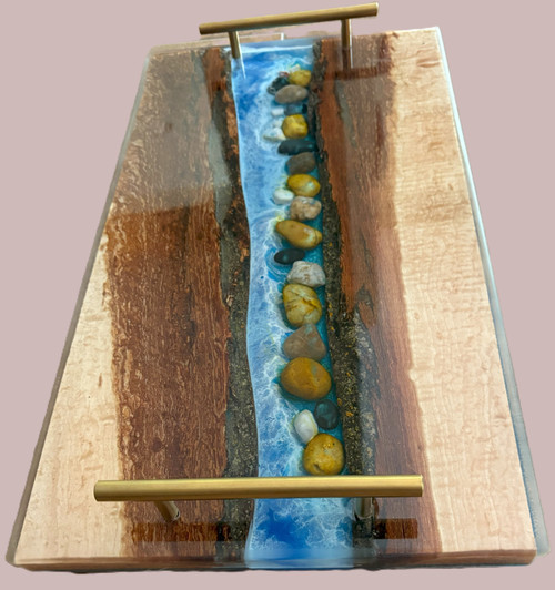 TB Wood Creations 10" x 18" River Charcuterie Tray with River Rocks TB Wood Creations 10" x 18" River Charcuterie Tray with River Rocks