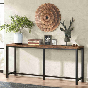 70-inch Long Narrow Hallway Sofa Table with Wood Top and Black Metal Frame