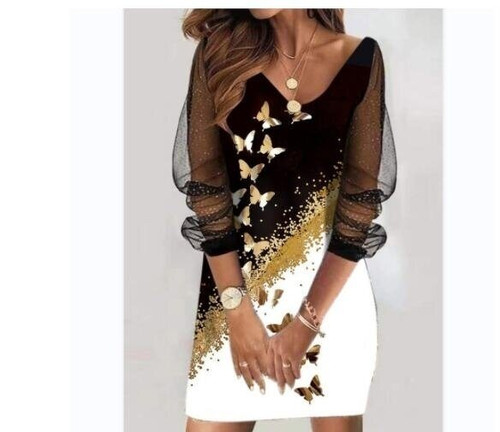 Sequined Mesh Long Sleeve Mini Dress