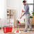 Spin Mop and Bucket with Wringer Set - for Home Kitchen Floor Cleaning - Wet/Dry Usage on Hardwood & Tile - Upgraded Self-Balanced Easy Press System with 2 Washable Microfiber Mops Heads