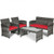 4 Pieces Patio Rattan Furniture Set with Cushions-Red - Color: Red