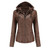 Zipper Stand Collar Detachable Hood PU Leather Jacket