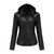 Zipper Stand Collar Detachable Hood PU Leather Jacket