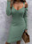 New autumn and winter women's threaded waist long sleeve knitted Hip Wrap Dress