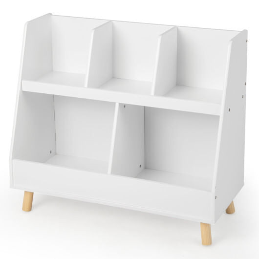 5-Cube Kids Bookshelf and Toy Organizer with Anti-Tipping Kits-White - Color: White