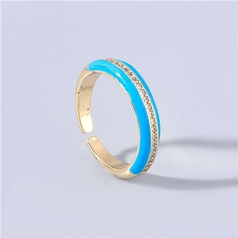 Wholesale Jewelry Candy Color Rhinestone Inlaid Design Women Open-end Costume Ring - Blue