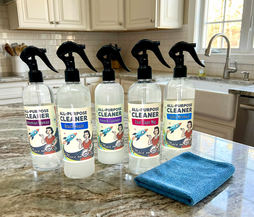 Kitchen Countertop Group Photo of All-Purpose Cleaning Sprays.