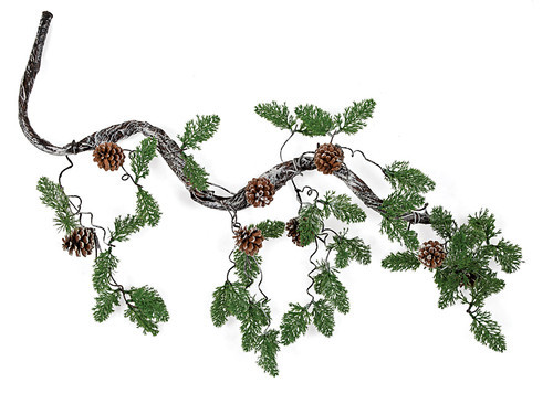 37" Twig Vine with Pine Tips and Frosted Pine Cones