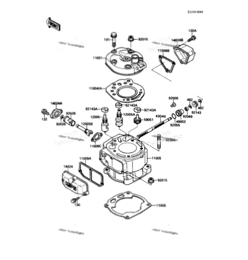 1988-1989 Kawasaki KX125 KDX200 11009-1692 RH Gasket