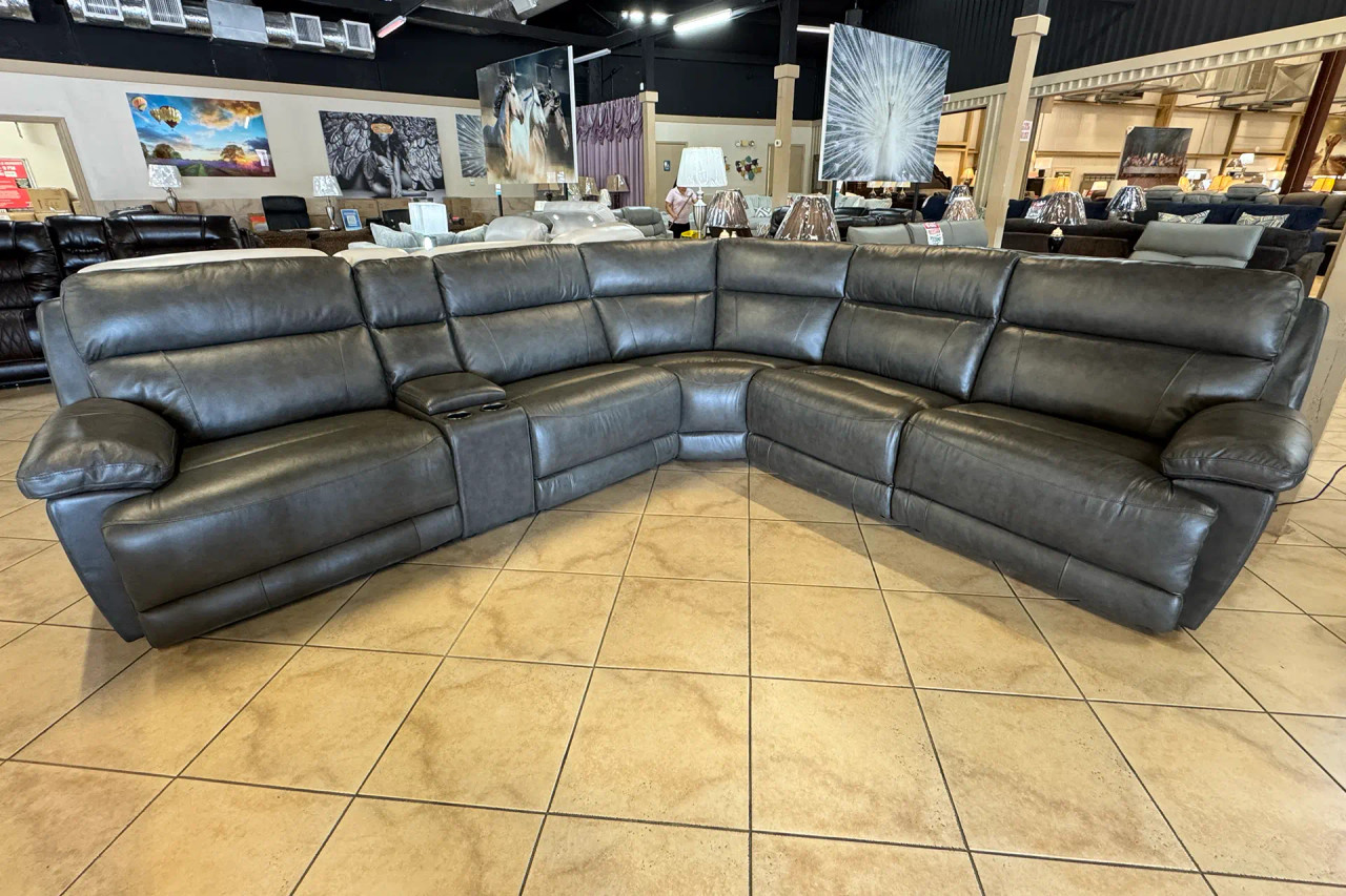 Man Wah 70696 Granite Leather 6-Piece Power Reclining Sectional - Thumbnail 2