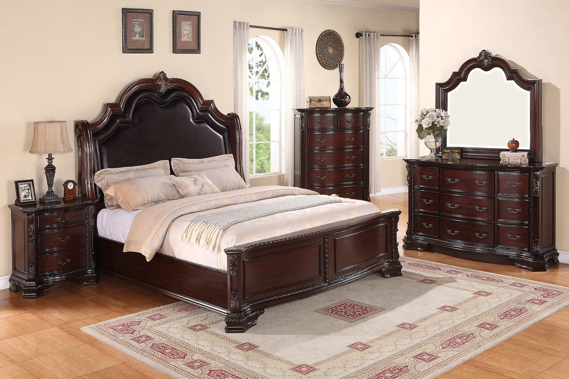 Crown Mark 1100 Sheffield Cherry Bedroom Set BiRite Furniture