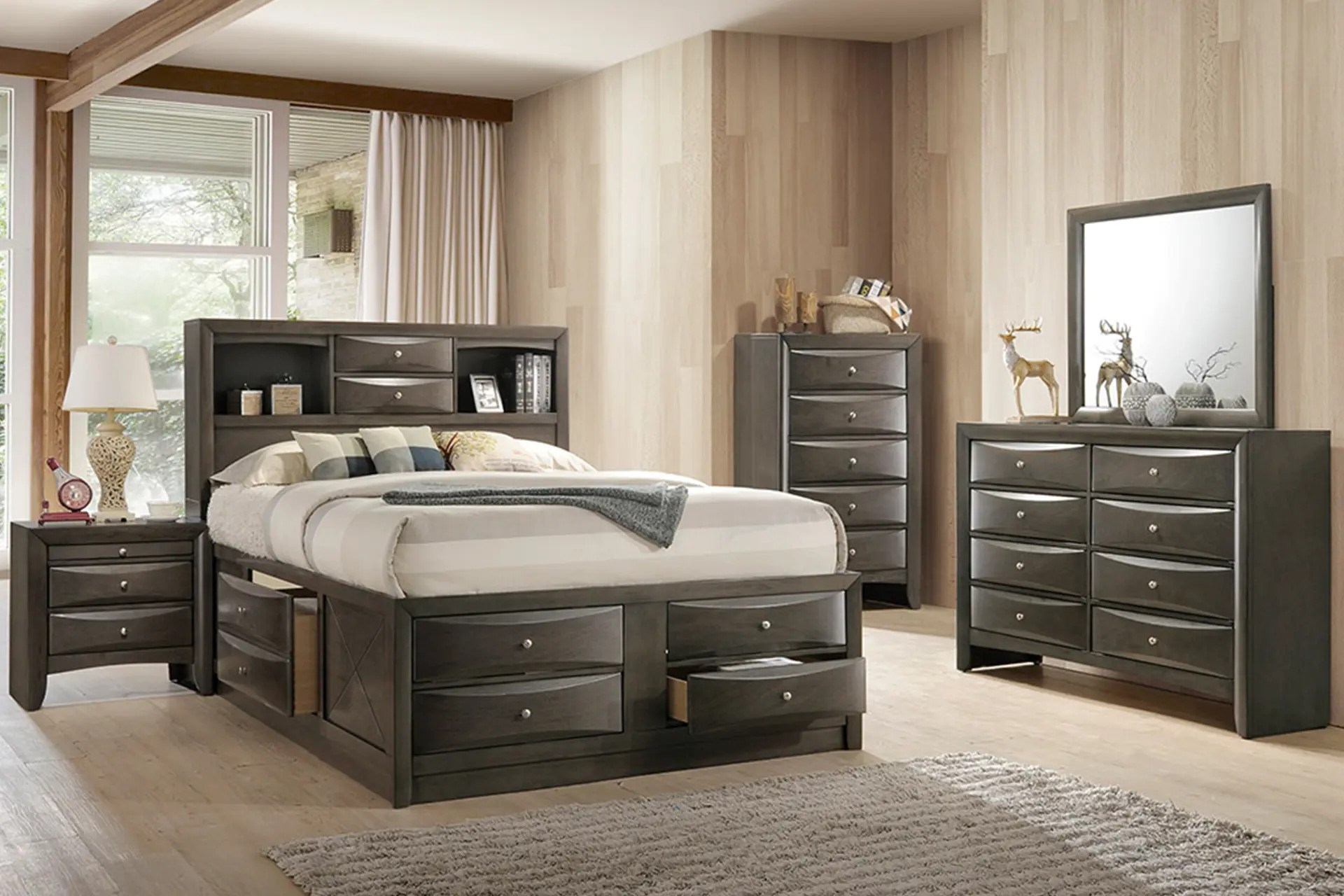 Crown Mark 4275 Emily Grey Captain 6-Piece Bedroom Set