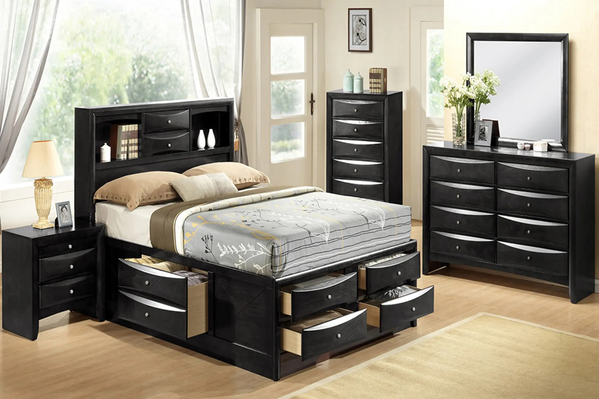 Emily Black Captain Bedroom Set - King & Queen | Bi-Rite Furniture