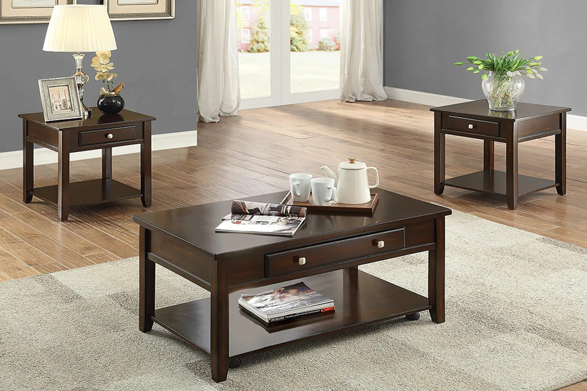 Crown Mark 4121 Audra Espresso Coffee and End Tables | Bi-Rite