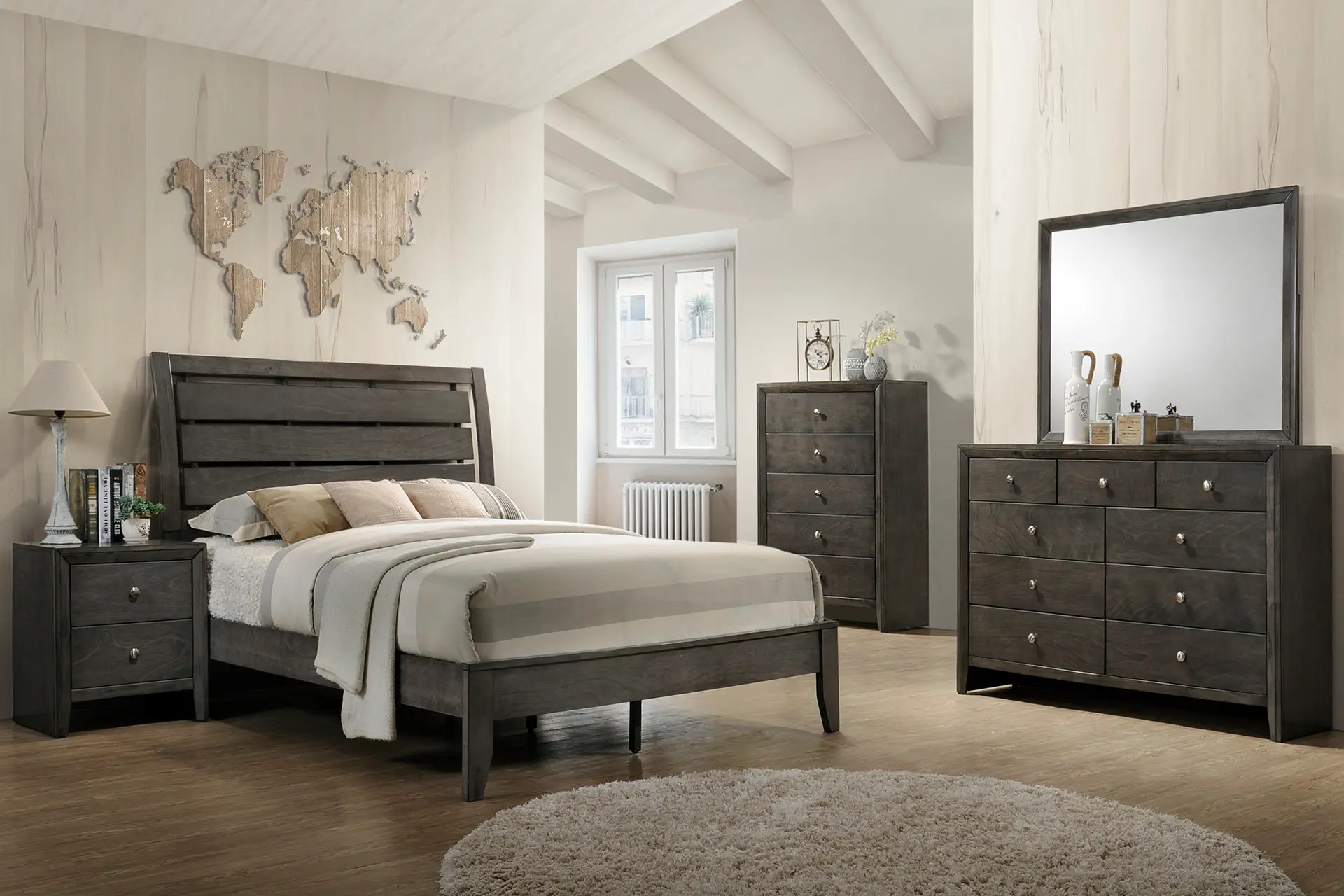 Crown Mark 4670 Evan Grey Bedroom Set.