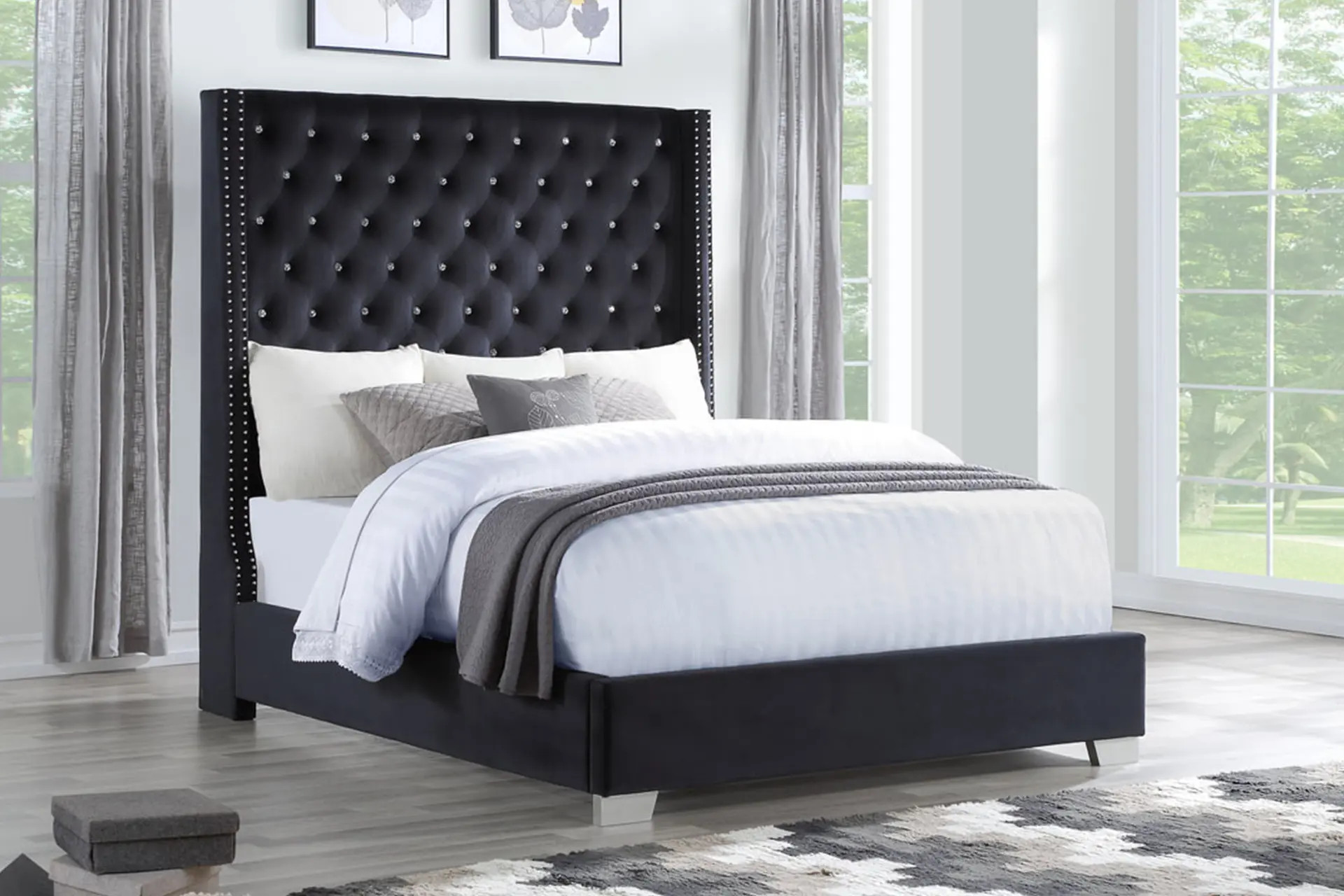 Black headboard shop with diamonds