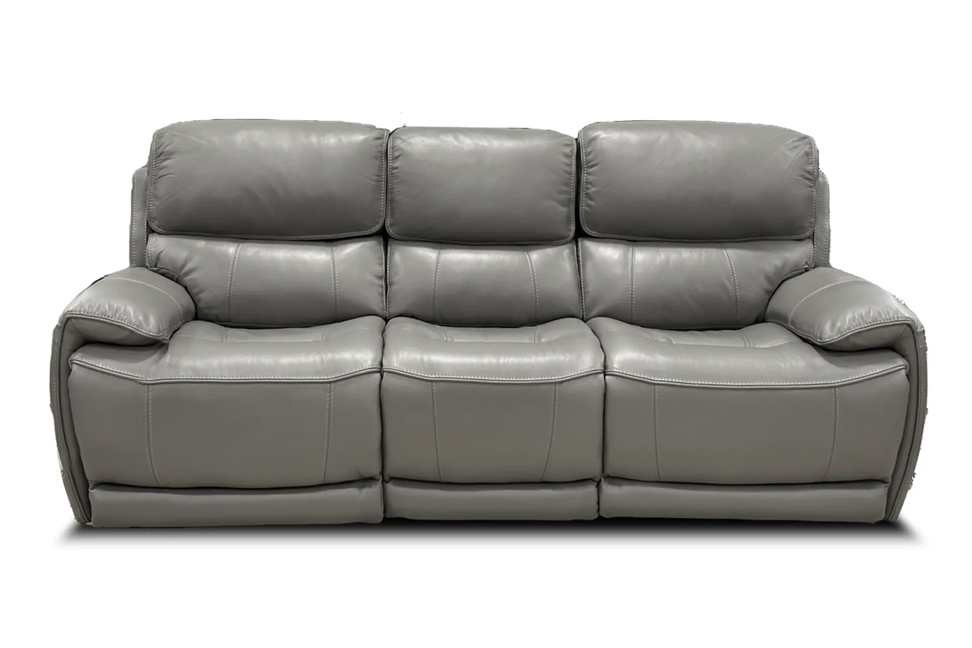 HTL RS-11476 grey leather reclining sofa with power head rest.