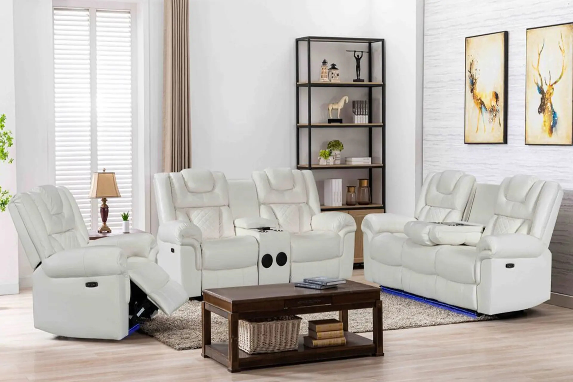 White leather reclining living shop room set