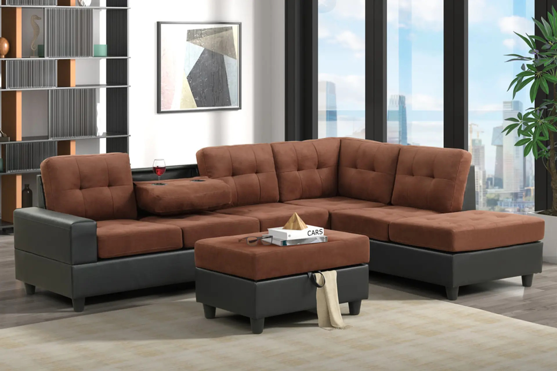 Heights Brown Black Reversible Sectional.